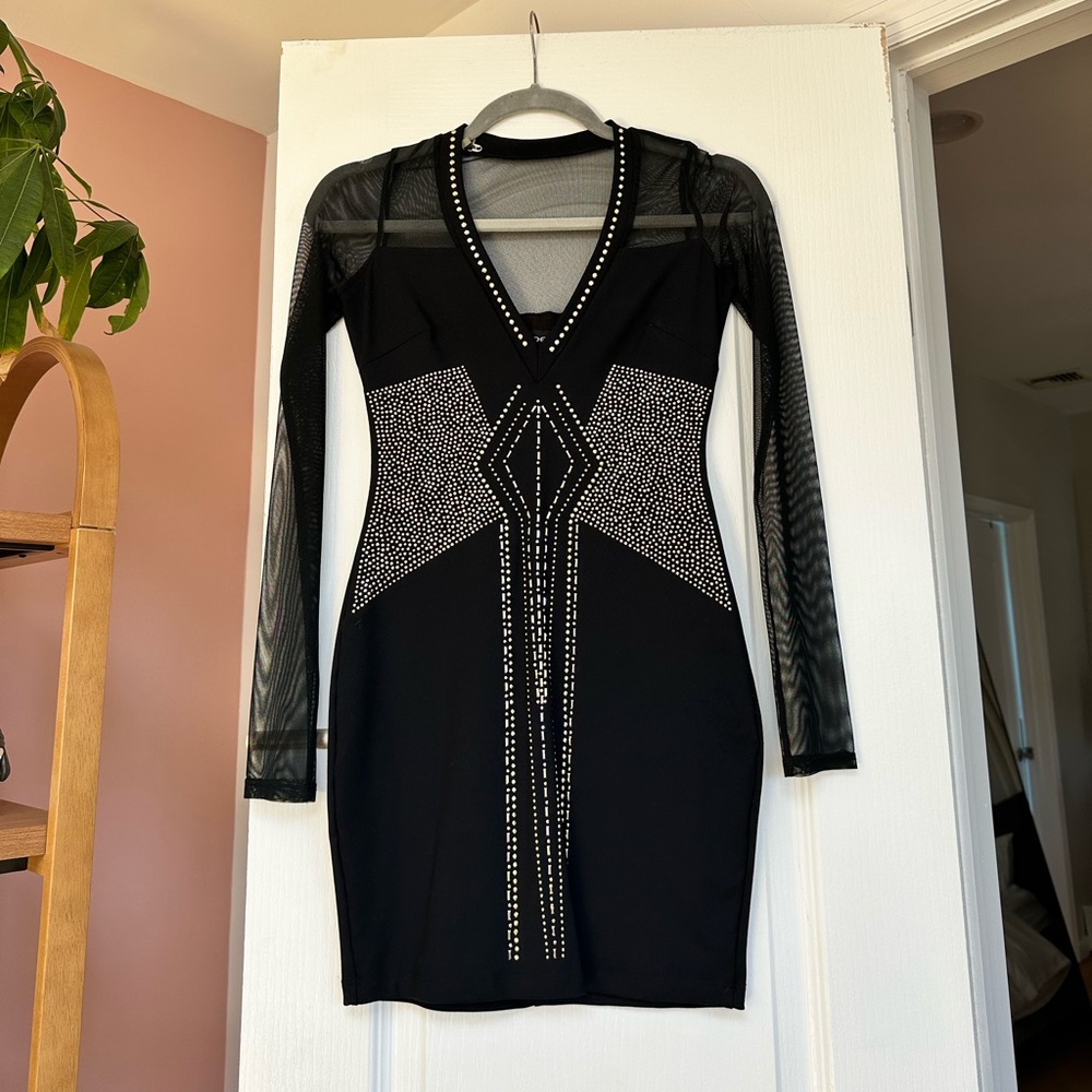 Bebe Black dress with Gold Studs- perfect NYE dress XS 🪩💽